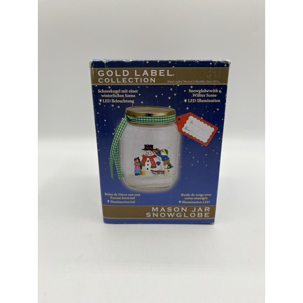 Vintage LED Snowman Mason Jar Snow Globe Winter Holiday Decor